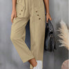 Women's Cotton And Linen Trousers Fashion Street Style Solid Color Pocket Elastic Waist Comfortable Casual Pants