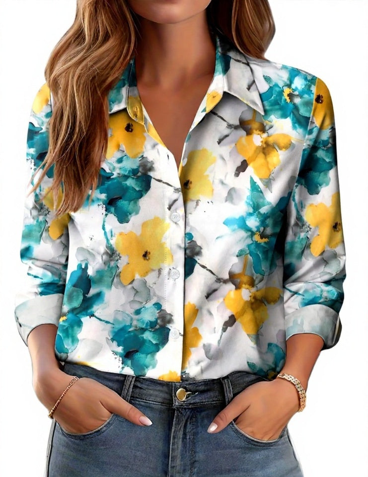 Womens 3D-printed Floral Loose-fit Blouse