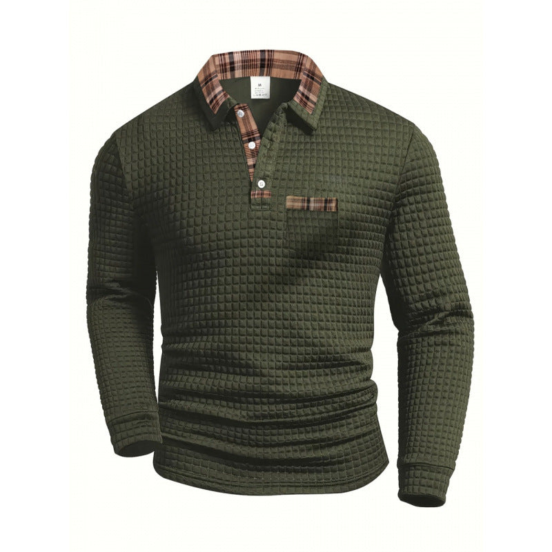 Polo da uomo a maniche lunghe in tinta unita con tasche e colletto