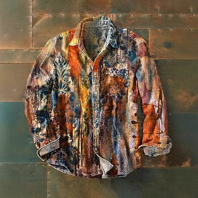 Retro Color Matching 3D Printed Men's Long Sleeve Button Shirt