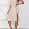 Women's Round Neck Solid Color Split Hem Sleeveless Casual Shirt For Summer