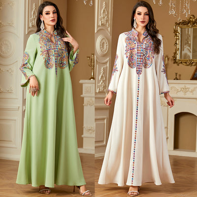 Elegant Beaded Embroidery Dress For Muslim Women In A Long Robe Style