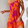 Floral Print One Shoulder Ruffle Hem Dress
