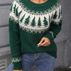 Women's Round Neck Jacquard Christmas Tree Green Sweater