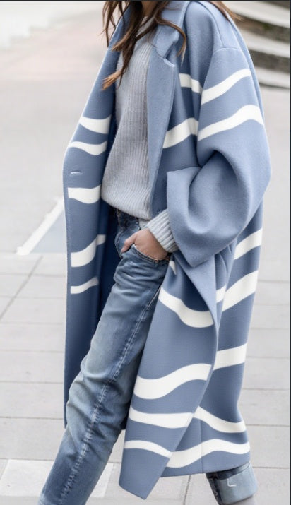 European And American Women's New Long Sleeved Large Woolen Overcoat