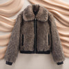 Women's Fashion Color Contrast Fur Coat