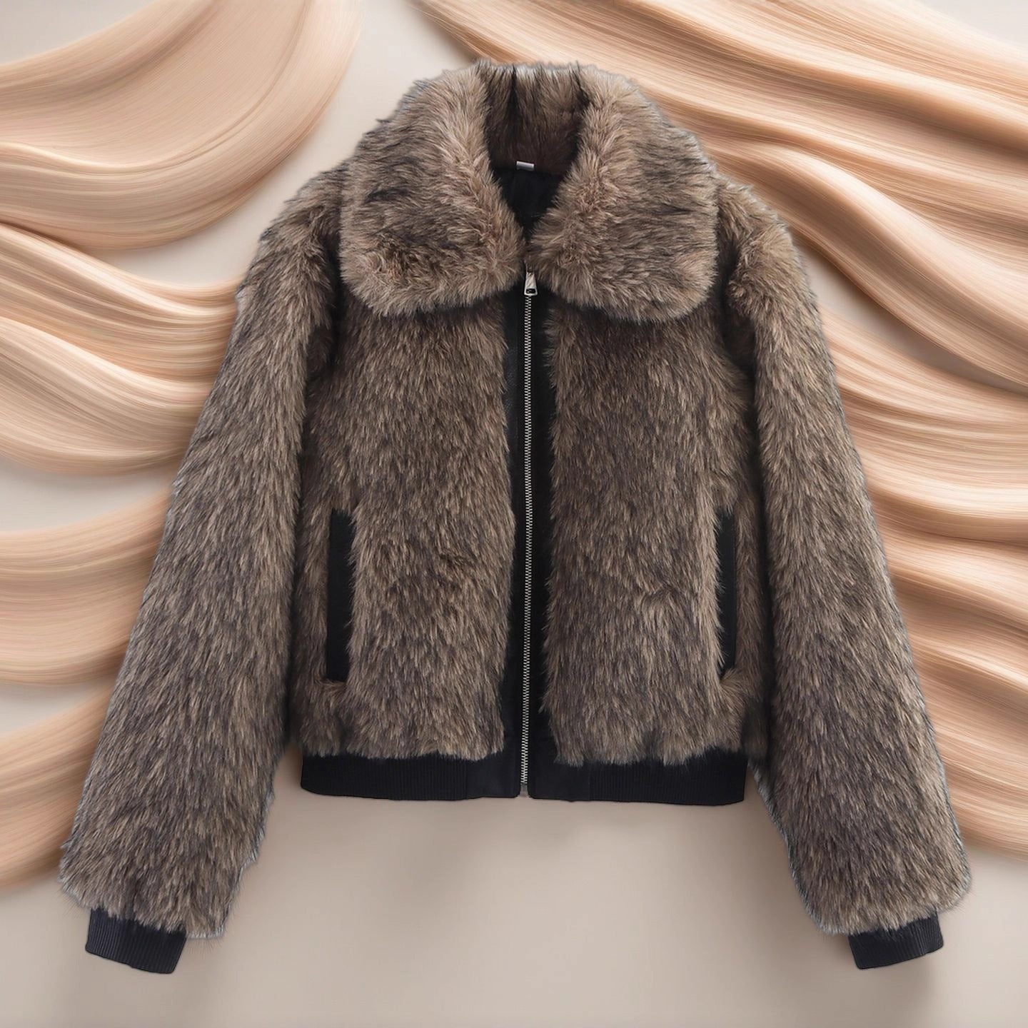 Women's Fashion Color Contrast Fur Coat