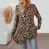 Loose-fitting Casual Round-neck Leopard Print Knitted Asymmetric Hem Top