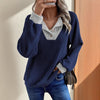 Women's Color Matching Casual Loose Shoulder Long-sleeved Top