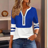 Women's Zip-Up Round Neck Long Sleeve Sweatshirt With Color Block Stripes - Casual Pullover Top For Spring&Fall