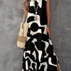 Womens V Neck Printed Maxi Dress Loose Fitting Dress