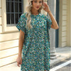 Loose Crew Neck Short Sleeve Printed Pocket Dress