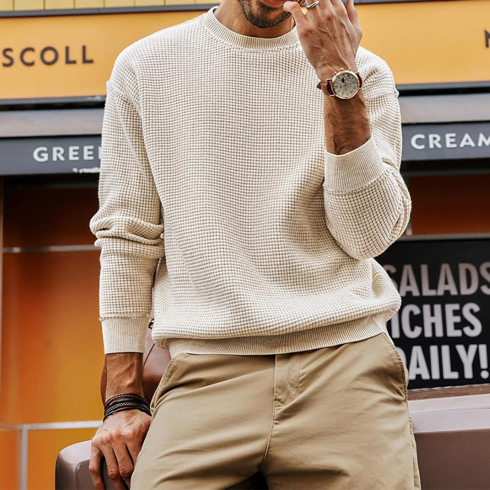 Maglione da uomo a girocollo in maglia a nido d'ape, top casual
