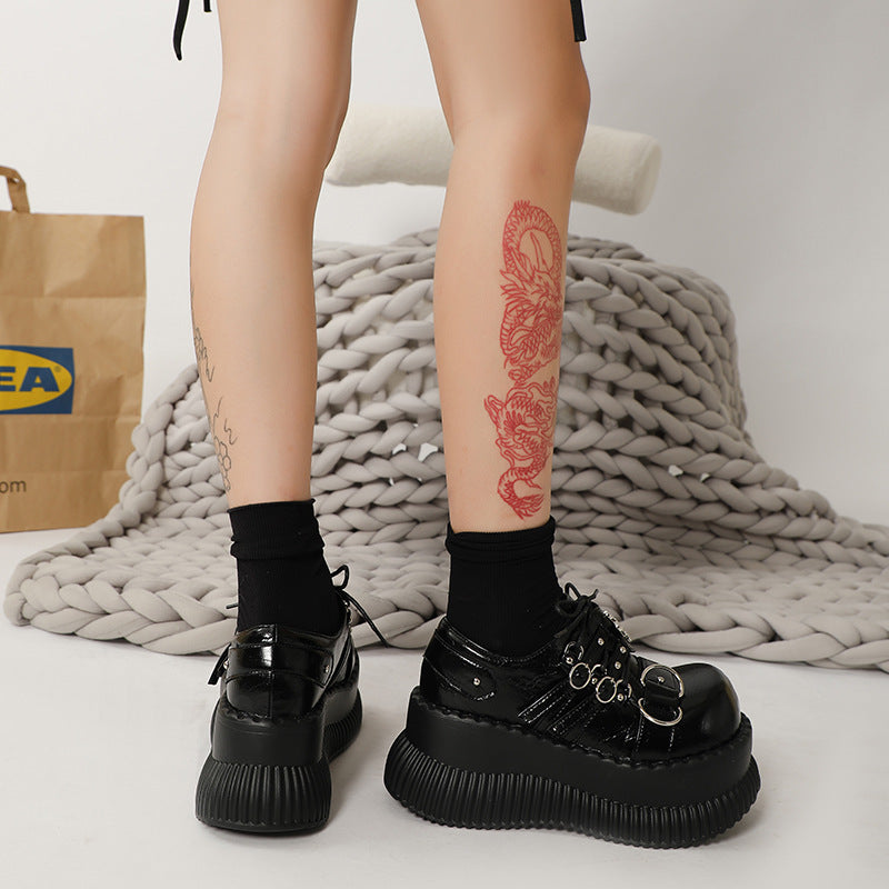 Platform Leather Shoes Women's Dark Japanese Style