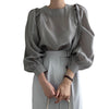Women's Solid Color French Simplicity Round Neck Puff Sleeve Shirt