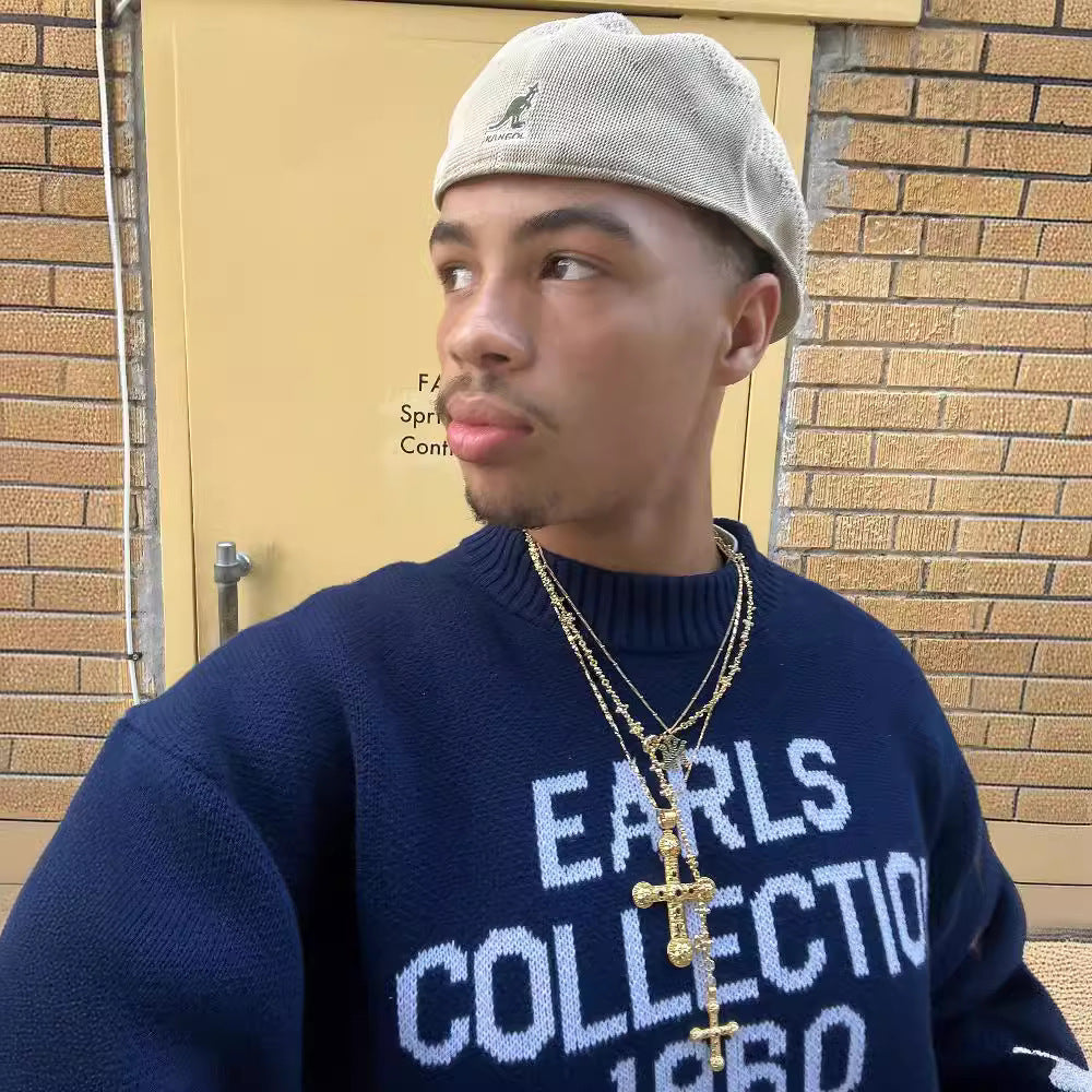 European And American Style Autumn And Winter Round Neck Long Sleeve Letters Brocade Sweater