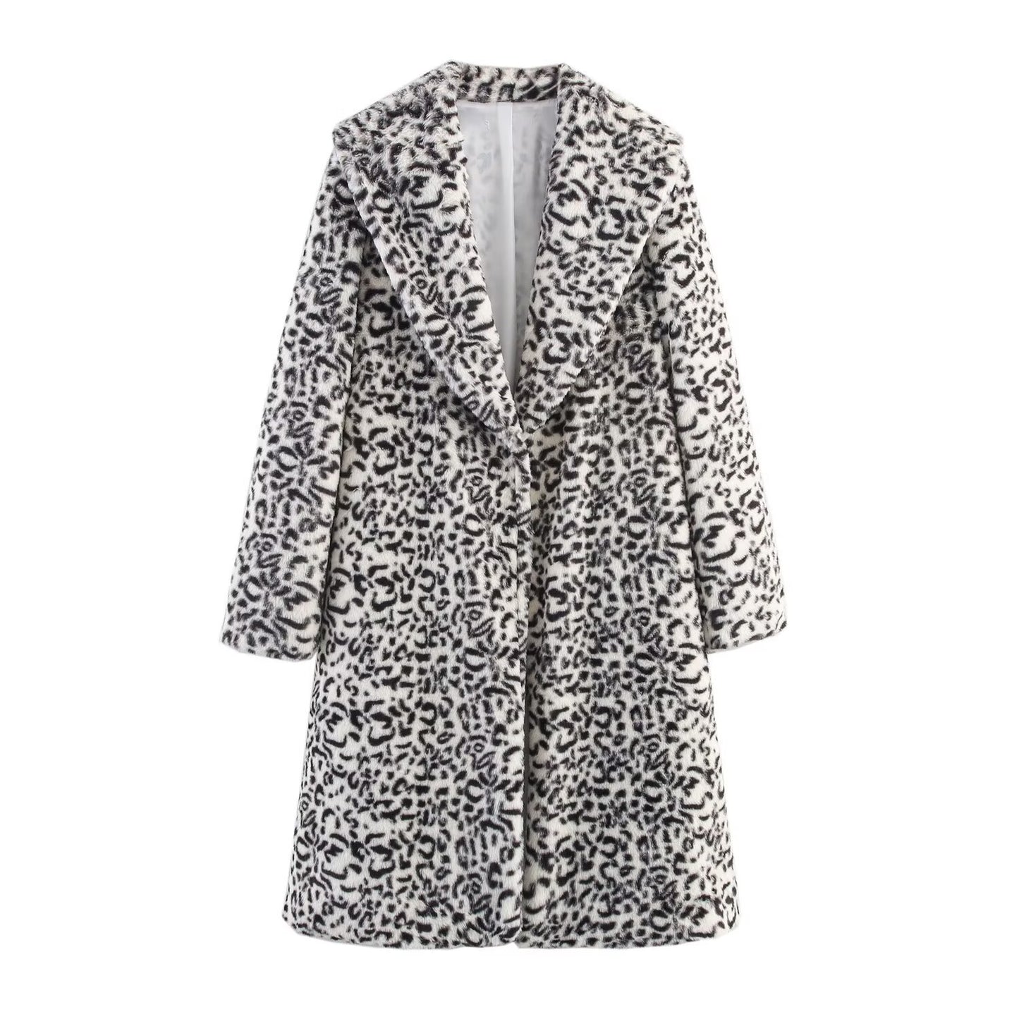 Cappotto a maniche lunghe in pelliccia sintetica con revers a stampa leopardata, stile speciale alla moda