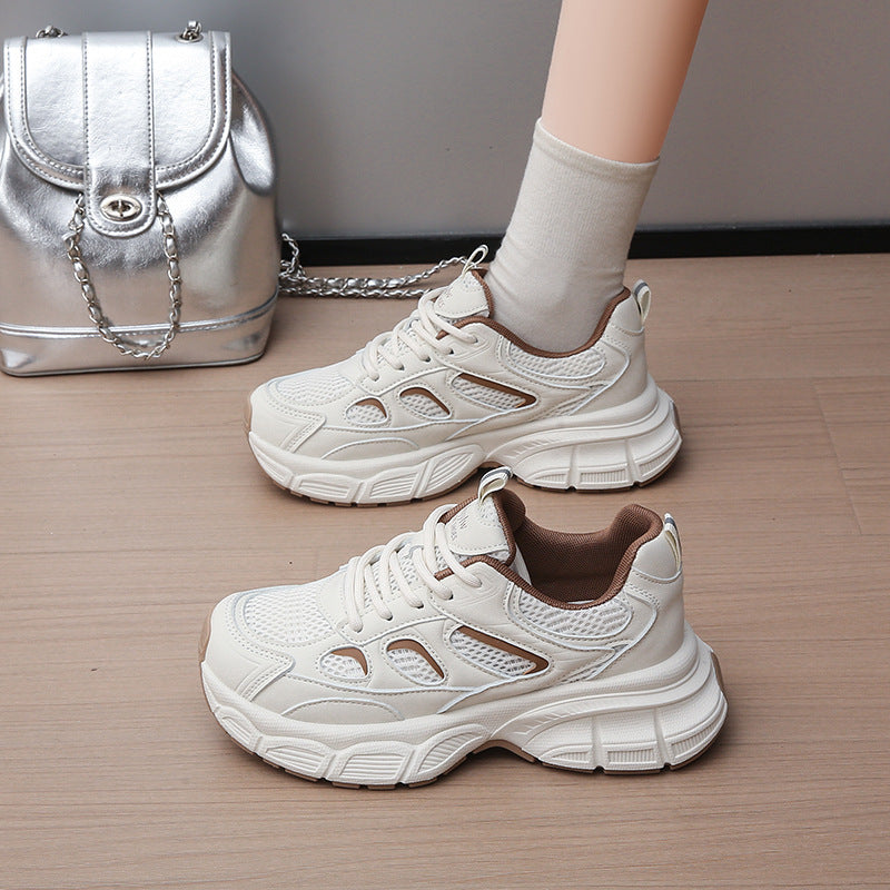 Scarpe sportive casual in rete, scarpe da corsa con plateau bianche versatili e antiscivolo
