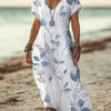 Womens Floral V-Neck Short-Sleeve Dress