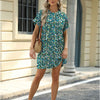 Loose Crew Neck Short Sleeve Printed Pocket Dress
