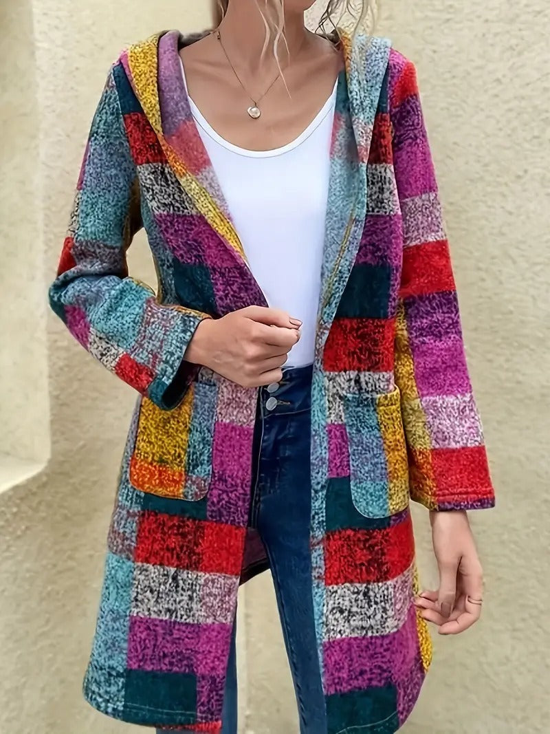 Women's Elegant Geometric Color-Block Coat
