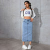 Womens Solid-Color High-Waist Plus-Size Split Pencil Skirt
