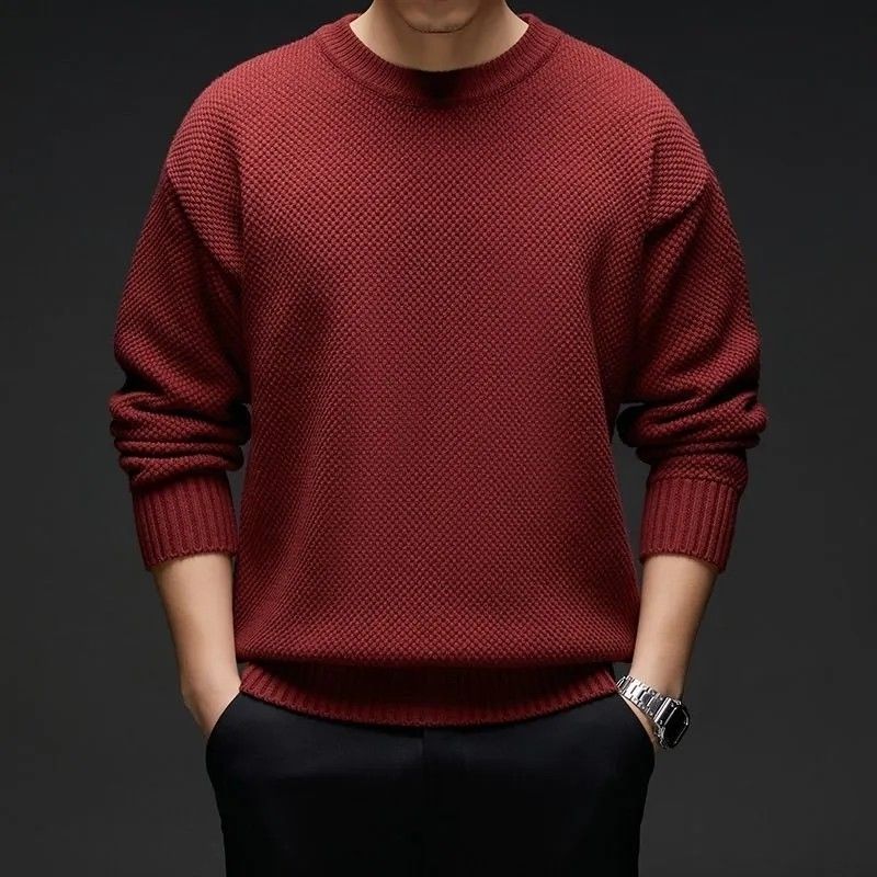 Ankela Red Dopamine Low Collar Middle-aged Sweater