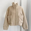 Retro Half Turtleneck Zipper Large Pocket All-matching Thick Warm Coat