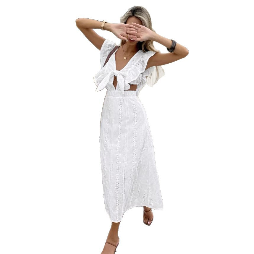 French-style Vintage Chic Hollow-out Ruffled Dress