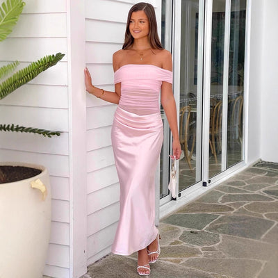 Womens Mesh-Panel Pleated Midi Dress