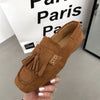 Square Head Soft Sole Shoes Women's All-matching Tassel Shallow Mouth Non-slip One Pedal Loafer