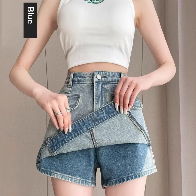 Nuovi pantaloncini in denim casual alla moda a vita alta stile retrò