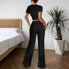 High Waist Pure Color Trousers Short Sleeve T-shirt Suit