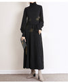 Turtleneck Knitwear Dress Loose Big Hem Mid-length Sweater Skirt