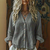 Camicia in lino da donna bohémien con scollo a V