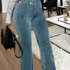 Fashionable Gold Velvet Striped Casual Women's Pants