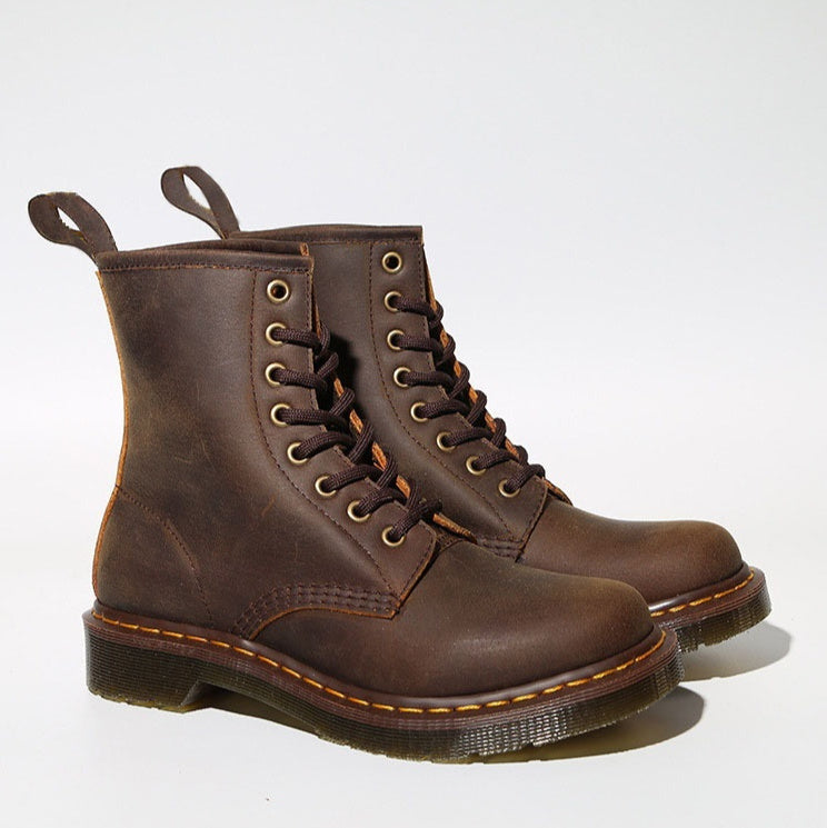 Cowhide British Retro Brown Flat Work Ankle Boots
