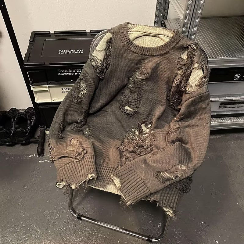 Maglione strappato da uomo, stile casual, adatto a tutte le minoranze