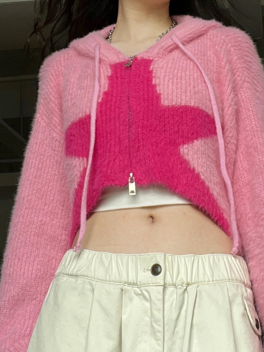 Giacca corta con cappuccio in maglia XINGX da donna europea e americana