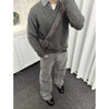 Vintage Fake Two-piece V-neck Sweater Men's Knitted Polo Shirt