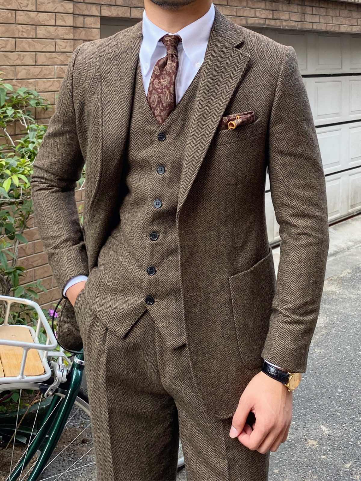 Abiti da uomo slim fit in lana a spina di pesce retrò Autunno Inverno