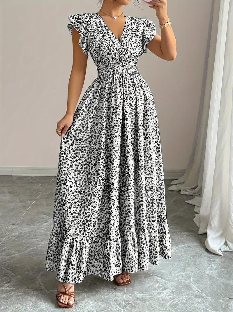 Womens Fashion Casual Floral Short-Sleeve Dress