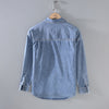 Japanese-style Retro Rewash Double Bag Men's Long Sleeve Light Color Denim Shirt