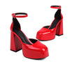 European And American Style Patent Leather Round Toe Waterproof Platform Thick Heel High Heels