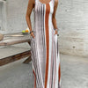 Womens European And American-style Striped Sleeveless Long Dress
