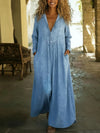 Loose And Comfortable V-neck Denim Maxi Dress With Pockets